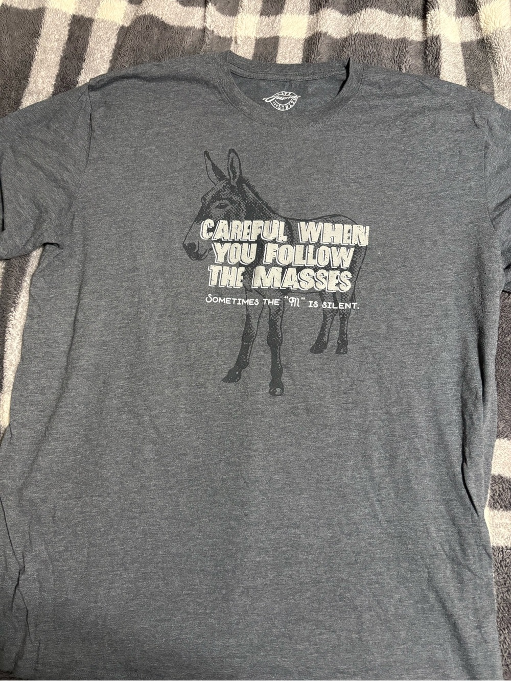 Graphic Crewneck T-Shirt - Gray "Careful When You Follow the Masses"
